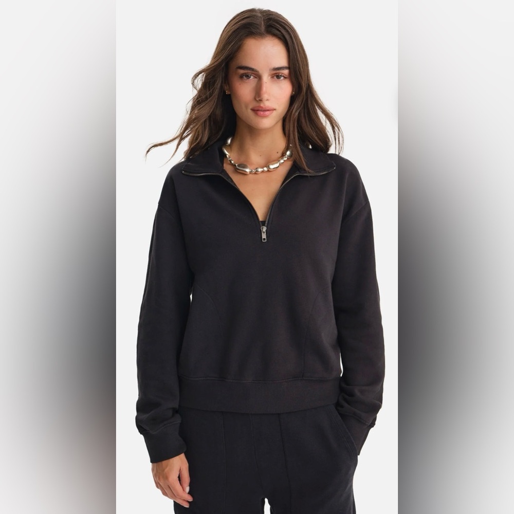 MATE the Label Organic Fleece Quarter Zip Sweatshirt - NWT - Jet Black M $158